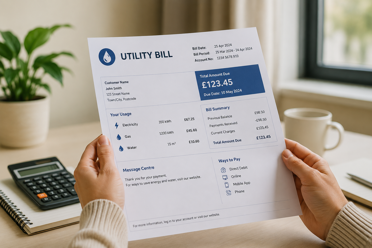 Utility Bill at Home Desk